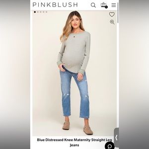 PinkBlush blue distressed knee maternity straight jeans